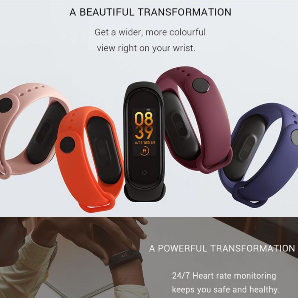 Pulsera inteligente M4 a prueba de agua con sensores corporales y Bluetooth PK Mi Band 4