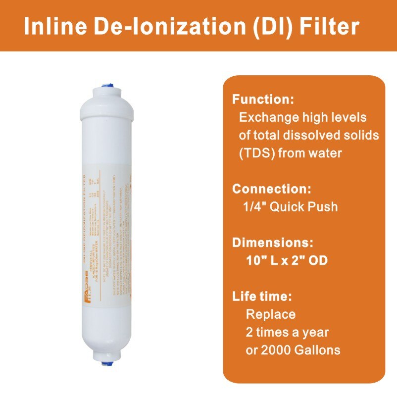 Inline Deionization Water Filter RO Purifier Vervanging DI Gemengde Bed Hars Filters 10 &quot;x 2&quot; Dia. 1/4-Inch Quick Push
