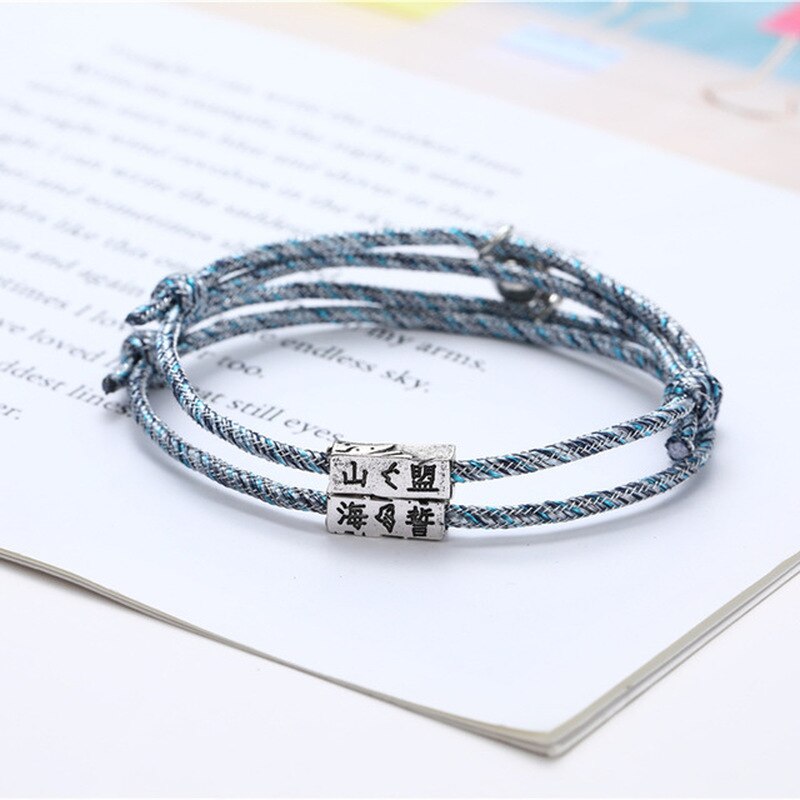 2 Stks/set Vriendschap Touw Gevlochten Afstand Paar Magnetische Ajustable Armband Kit Minnaar Sieraden