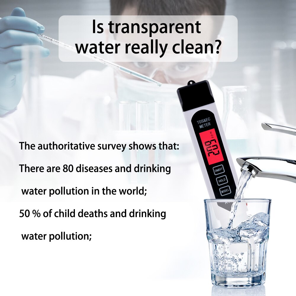 Yieryi stylo de testeur de température, TDS EC numérique, analyseur de mesure de conductivité avec rétro-éclairage