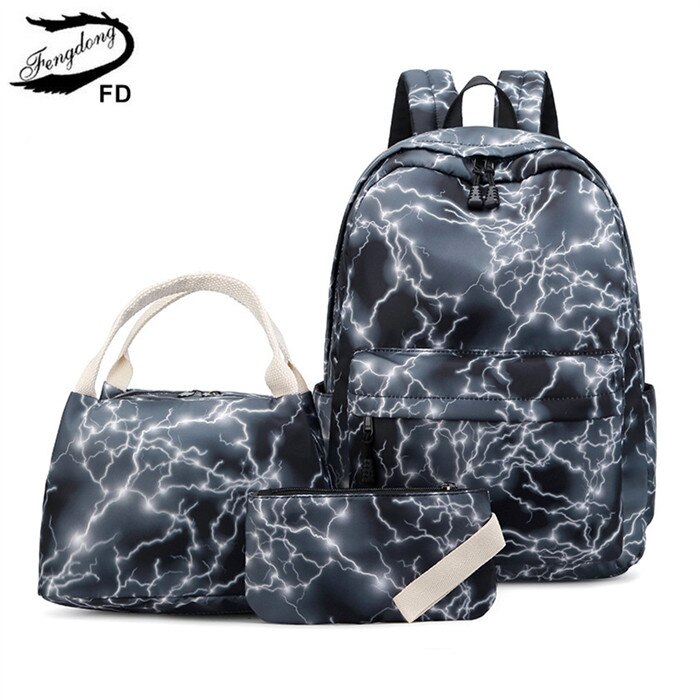 Fengdong Schooltassen Voor Tienermeisjes Mode Multifunctionele Tas Set Waterdichte Nylon Schooltas Kinderen School Rugzak Set: grey