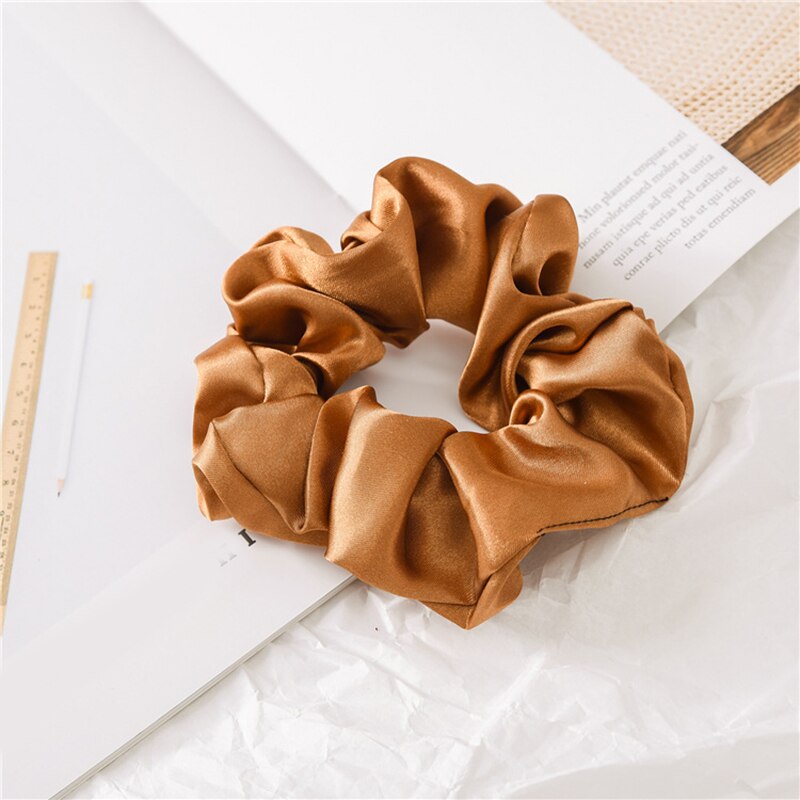 Scrunchie de seda elástica Multicolor para mujer, banda para el cabello, soporte para cola de caballo, diadema, accesorios para el cabello, lazos para el cabello de Color sólido de seda satinada, 1 pieza