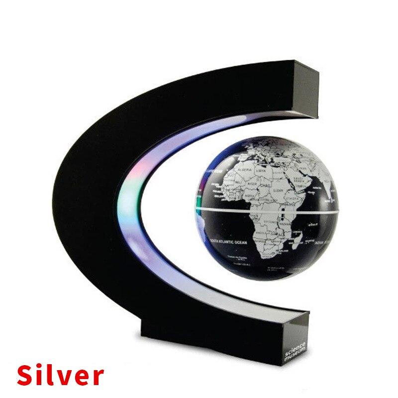 Decoration Magnetic Levitation Floating Globe World Map 3 inch anti gravity globe LED Light Christmas children novelty Xmas: Silver black