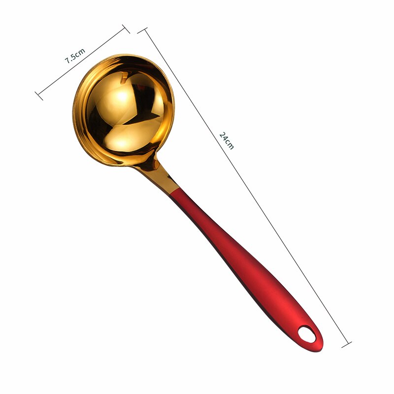 Gold Soup Ladle Stainless Steel Serving Spoon with Long Handle Tablespoon Kitchen Cooking Spoon Dining Spoon Soup Scoop: Soup Ladle Red