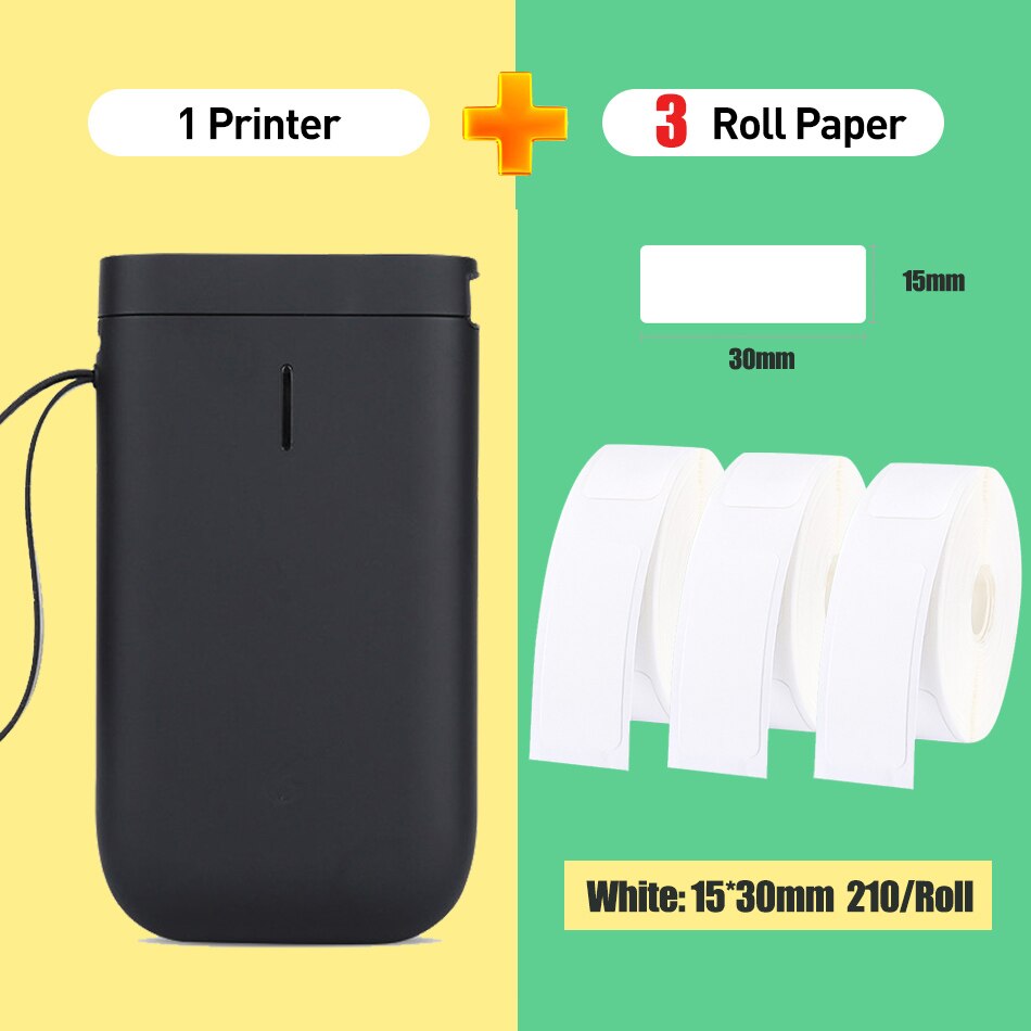Black D11 NIIMBOT Portable Label Printer Wireless Bluetooth Label Printer Price Tag for mobile phone iOS Android Free App: D11 3 White Label L
