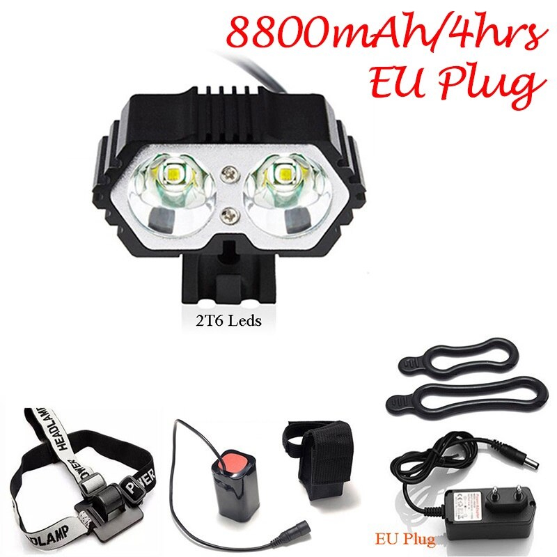 Fiets Licht 3 Modi Werken Weg Mountainbike Led Verlichting 2T6 Mtb Koplamp 2000 Lumen Cycle Koplamp Rijden E-fiets Accessoires: EU-8800mAh