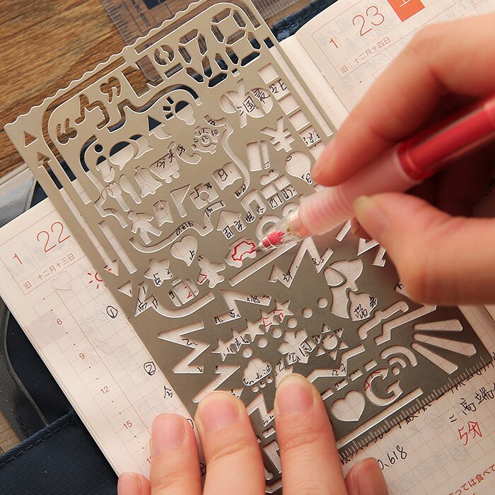 5 stilarter iphone 6/6s web ui kat udskæring tegning stencils metal gør-det-selv lineal bogmærke til notebook planner skitse rustfrit stål