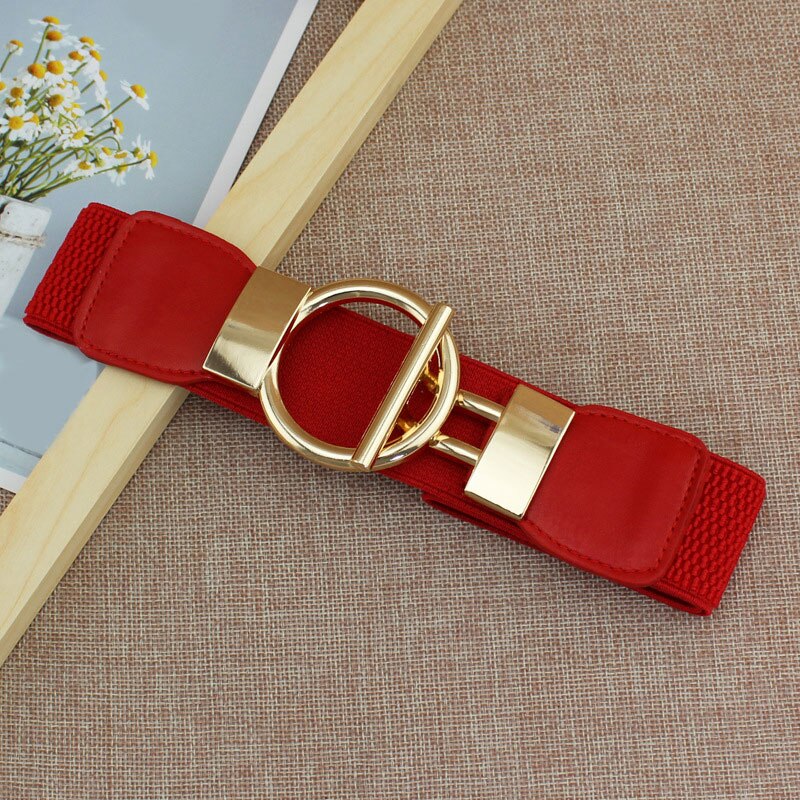 Pu Leer Elastische Riem Vrouwen Metalen Gesp Brede Taille Riemen Voor Vrouwelijke Elegante Slanke Gordel Effen Tailleband Mode Buikband: Rood