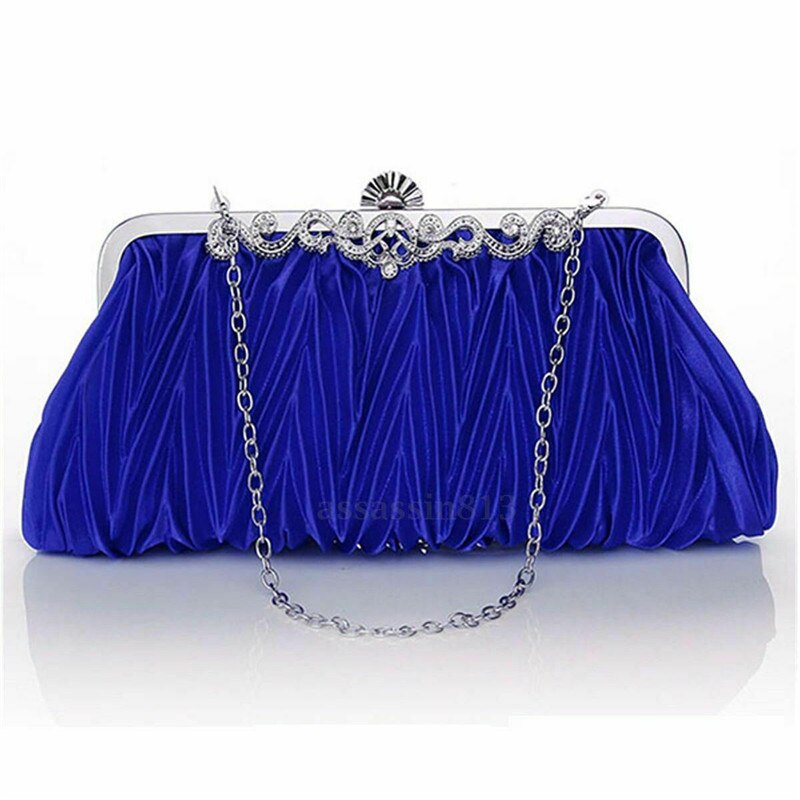 Frauen Kristall Abend Kupplung Tasche Damen Hochzeit Party Handtasche Prom Geldbörse Kette Rüschen Schulter tasche: Blau