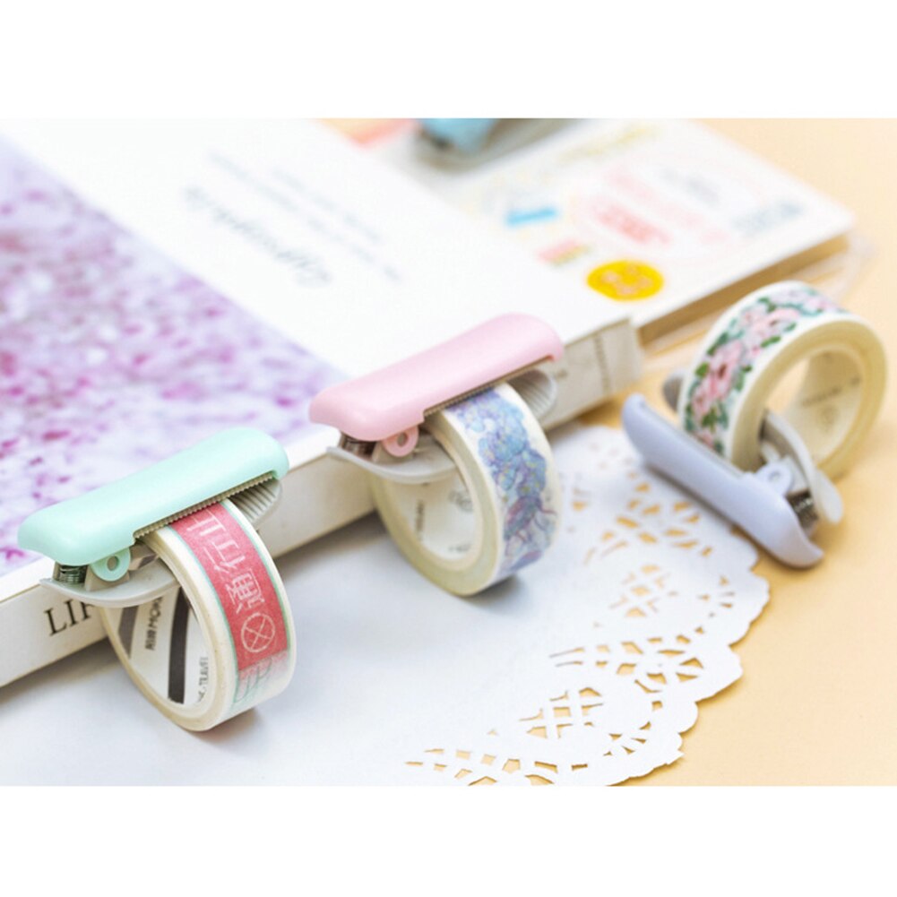 1Pc Random Color Cute Stationery Mini Washi Tape Dispenser Kawaii Portable Plastic Office Scotch Tape Cutter School Supplies