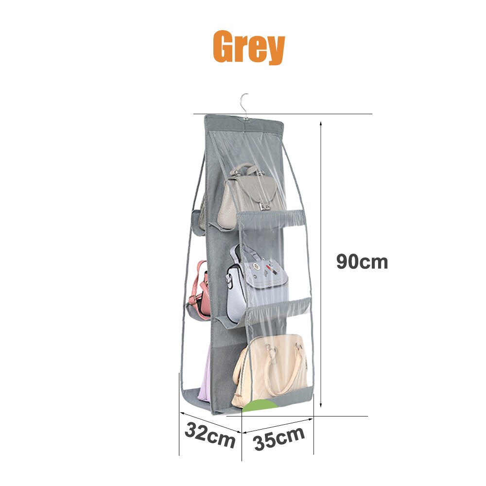 6 Pocket Foldable Hanging Bag 3 Layers Folding Shelf Bag Purse Handbag Organizer Handbag Storage Hanging Door Pocket Closet Hang: Grey