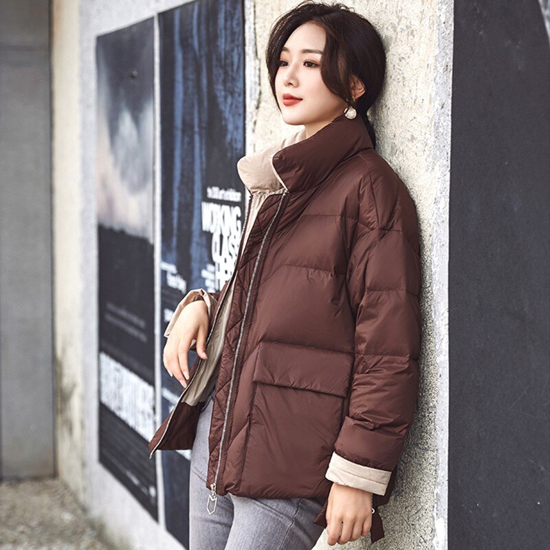 Fitaylor Winter Women Down Jacket Double Side Beige Red Hooded Parkas Long Snow Outwear Overcoat White Duck Down Warm Coats main image 1