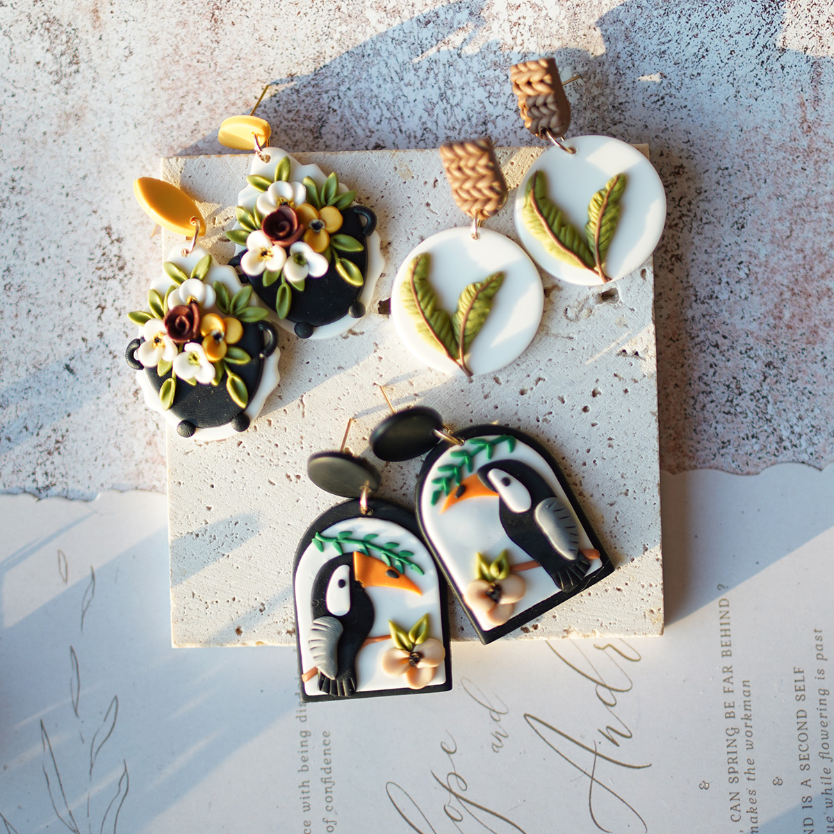 Moda alla moda Pasqua grappolo tropicale Fiori Nido d'uovo Multi forme Orecchini fatti a mano in argilla polimerica per accessori da donna Regalo