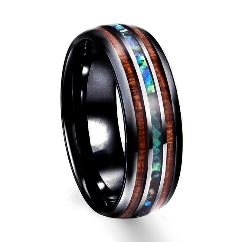 FDLK-anillo de acero de carburo de tungsteno de 8mm para hombre y mujer, anillo de concha de abulón de madera de Koa hawaiana, banda de boda, nueva: 10 / Black