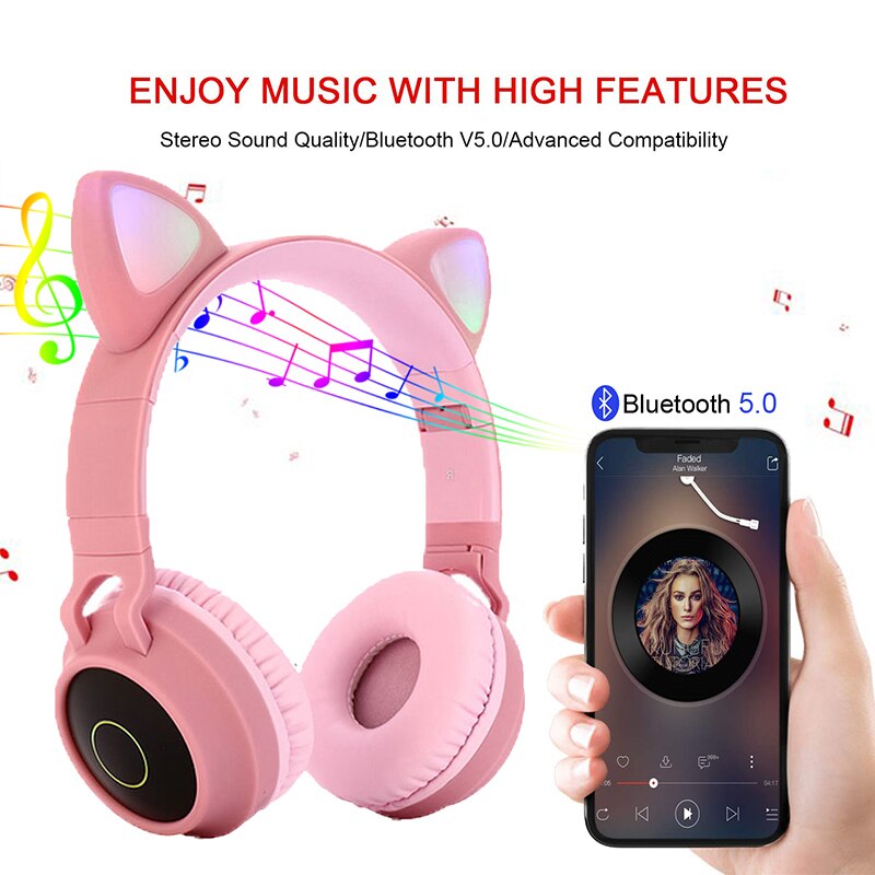 Enfants fille sur l'oreille écouteurs Bluetooth 5.0 bruit suppression stéréo casque avec Microphone mains libres appel PC téléphone portable