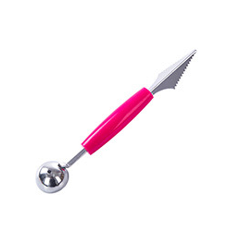 Frugt udskæring kniv is grave kugle scoop vandmelon melon dobbelt hoved gadget gør det selv-assorteret kolde retter køkkenværktøj: Magenta