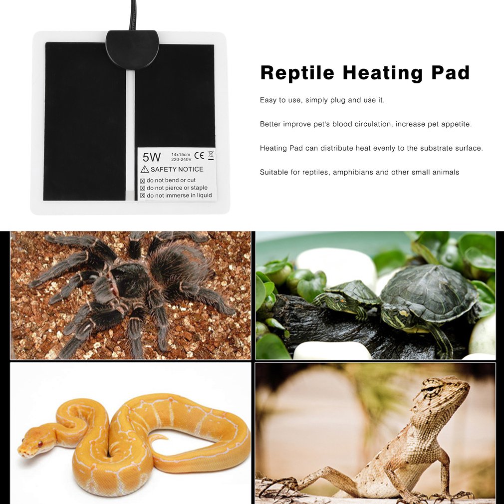 Reptile Warmte Mat 14*15cm 5W Reptiel Broedmachine Incubator Huisdier Verwarming Pad Brouwsel EU Plug Voor Hond kat Bed