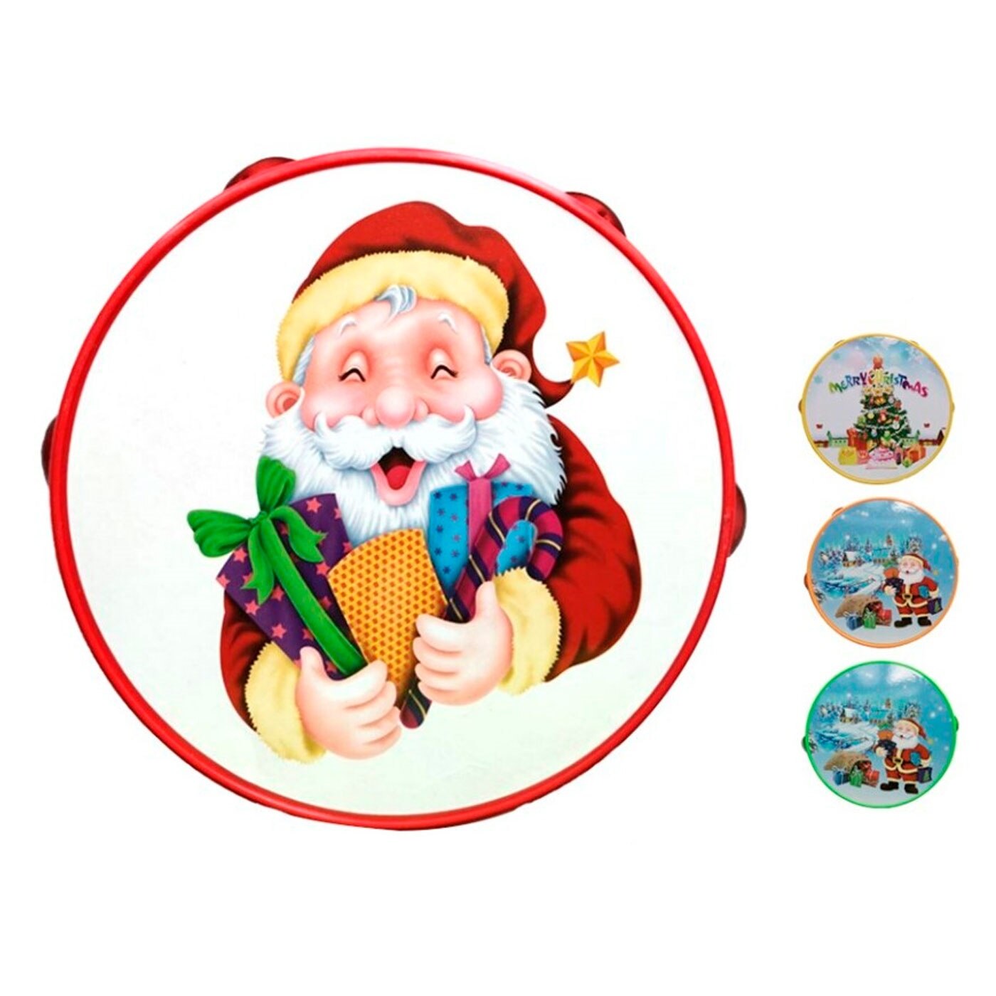 Pandereta de navidad de juguete para niños, plástico, música popular, juegos infantiles, papá noel, santa claus, 14 cm, color/m