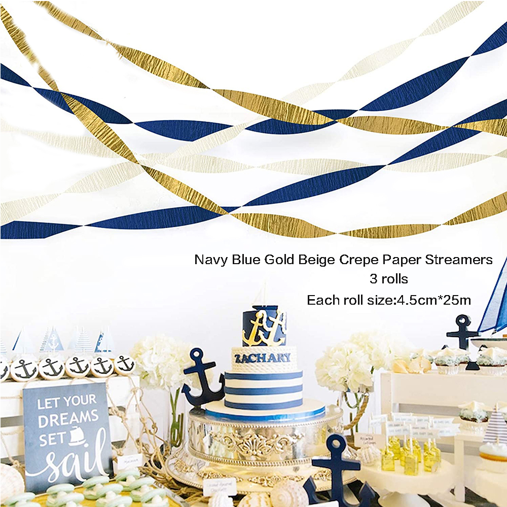 Globos de látex de color azul real, dorado y Beige, decoraciones colgantes para de cumpleaños de niño, bandera de papel, pompón, flor, corazón, guirnaldas con borlas