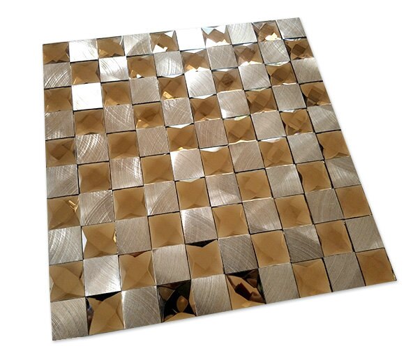 Self Adhesive Light Yellow Gold Glass Mirror Wall Tile Brushed Silver Metal Alunimum Bathroom Mosaic Tiles JYX003