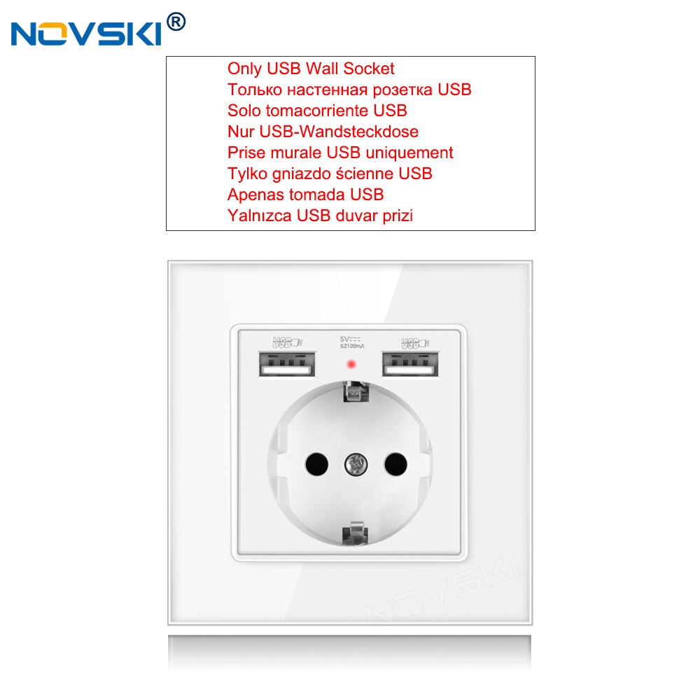 Novski розетка usb vägguttag mobiltelefonhållare, smartphone usb-laddningsställ hållare android ios telefon 12 hållare: Glaspanel tyska