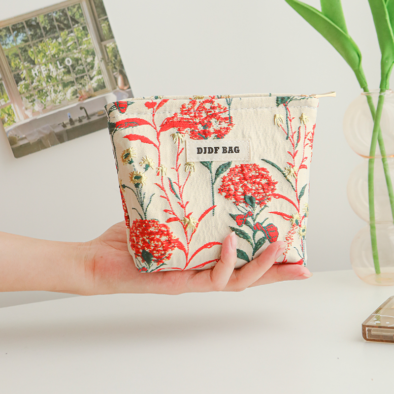Bolsa de maquillaje para mujer, ramo azul, servilleta sanitaria de gran capacidad, retoque, suministros de maquillaje, bolsa de almacenamiento de lona, neceser