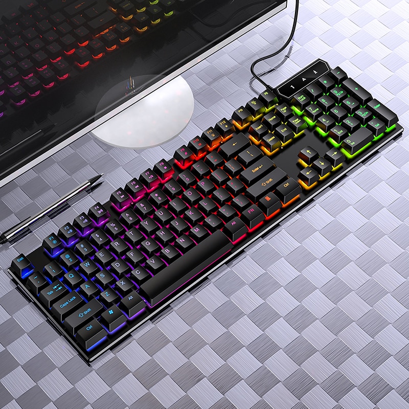 RGB Keyboard Mixed Backlit Floating Keycaps USB Wired Gaming Keyboard 104 Keycaps for E-sport Gamer Notebook Desktop