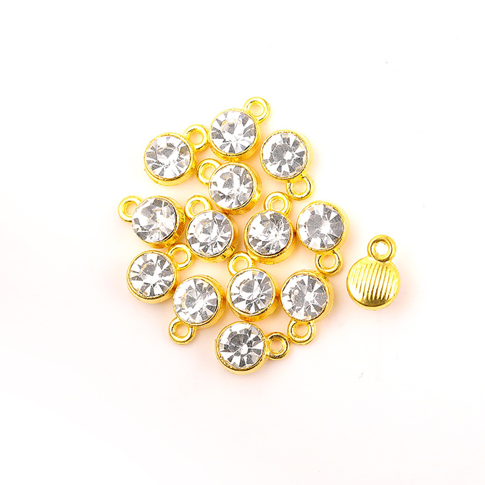 Charms Birthstone in lega di zinco e vetro tondo placcato oro viola 10mm x 7mm, 20 pezzi