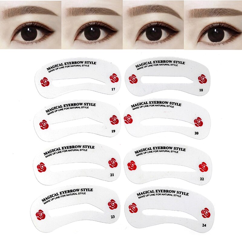 24 Pcs DIY Eyebrow Stencils Set Reusable Eye Brow Drawing Guide Styling Grooming Template Card Makeup Assistive Devices