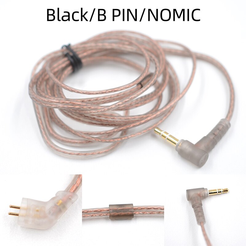 Cable plano de actualización KZ ZS10 ZSN EDX Pro de cobre libre de oxígeno de alta pureza, 2 pines, 0,75/0,78mm, Pin B/C, alambre OFC plateado de 3,5mm: B Pin No Mic Black