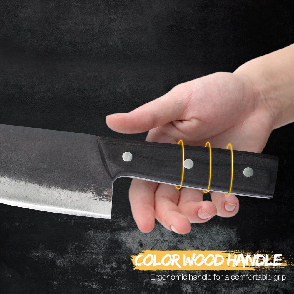 Xyj 8 '' køkken kokke knive håndlavede smedet fuld tang højkulstof beklædt stål slagter kløver kød santoku kniv skedebetræk