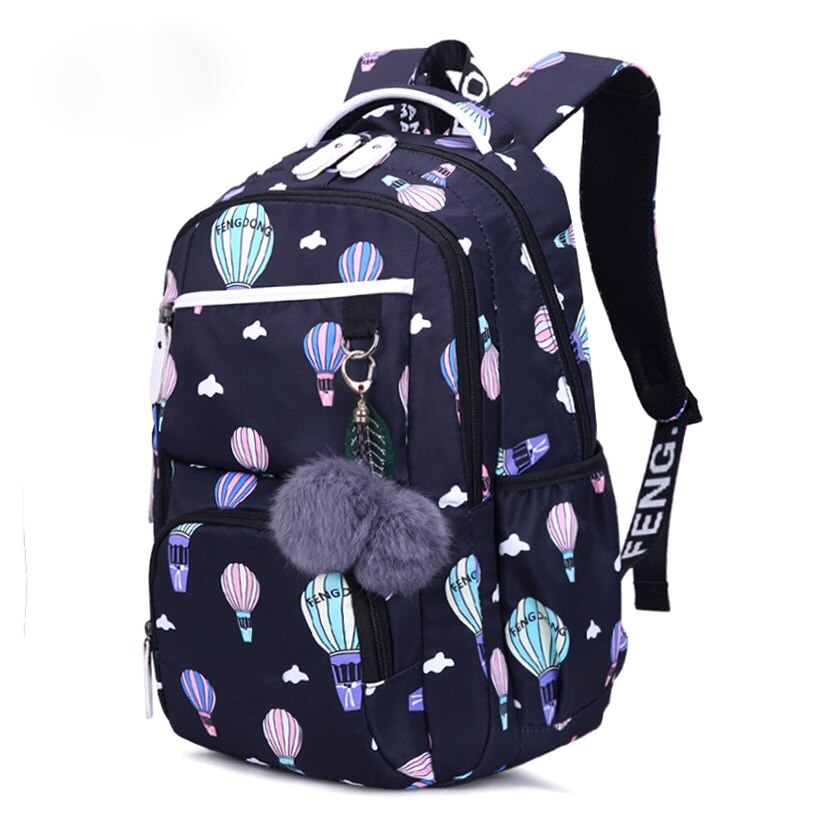 Okkid Kids Leuke Roze Bloemen Rugzak Student Schooltassen Voor Meisjes Bont Bal Vrouwelijke Laptop Rugzak 15.6 Kind Reizen tas: black ballon