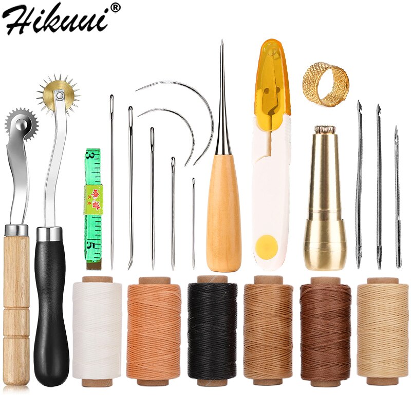 Kit de herramientas de costura de cuero, hilo encerado, tijeras de punzón de cobre para bricolaje, Zapatero de cuero, bolsas, reparación de costuras