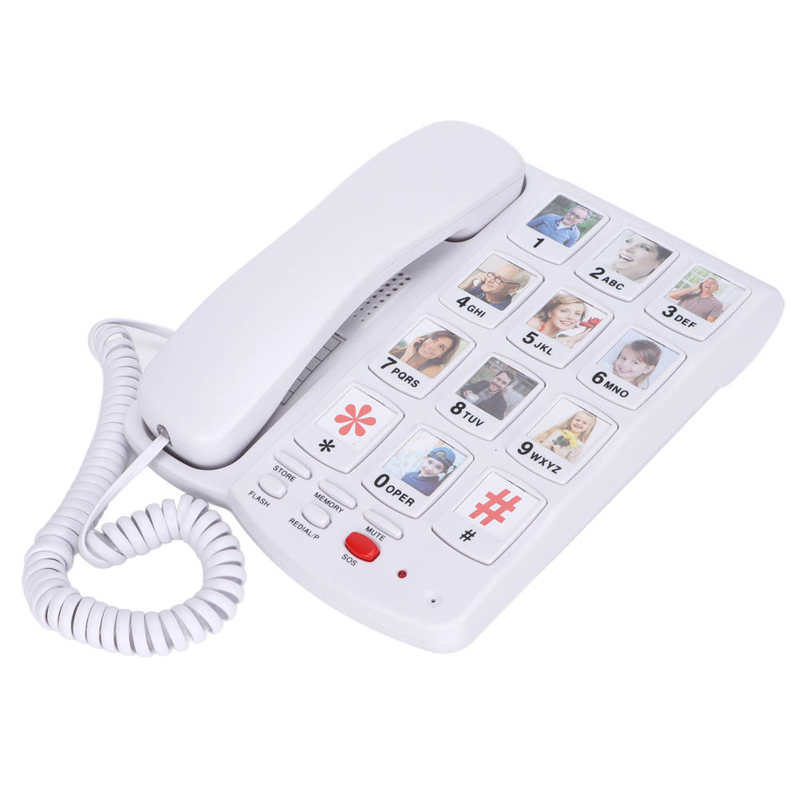 Big Button Telephone Amplified Photo Memory Corded Landline Energy Saving SOS One Touch Dial Easy To Read for Seniors Elderly