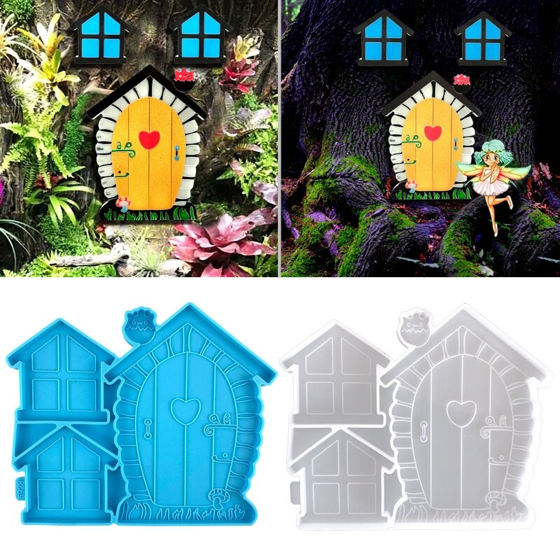 Molde de silicona para puerta de hadas, decoración 3D para ventana, bricolaje, cristal, resina epoxi, Cara de árbol durmiente, Patio y césped