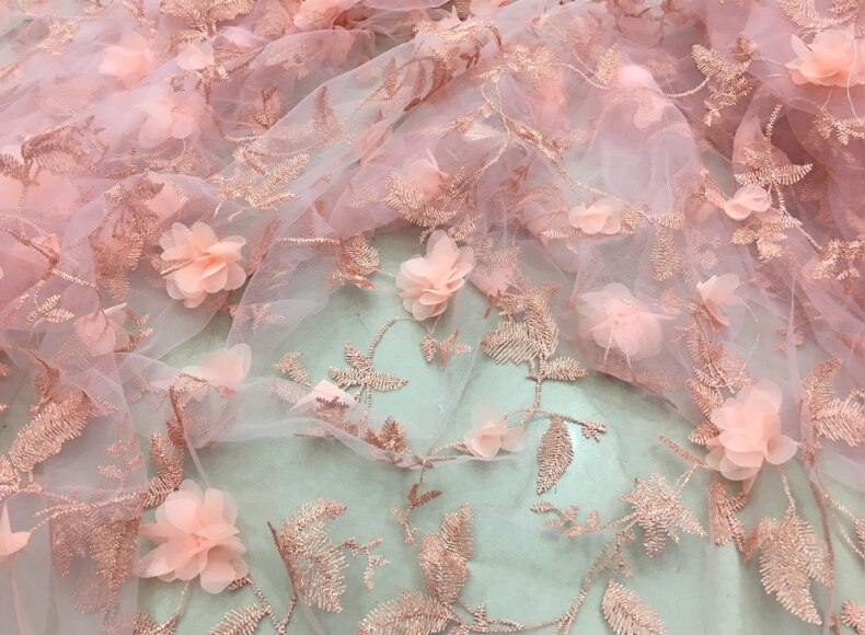 1m broderede børnetøj blonder stof tredimensionelt blomstermesh chiffon stof diy håndlavet kjole tøj