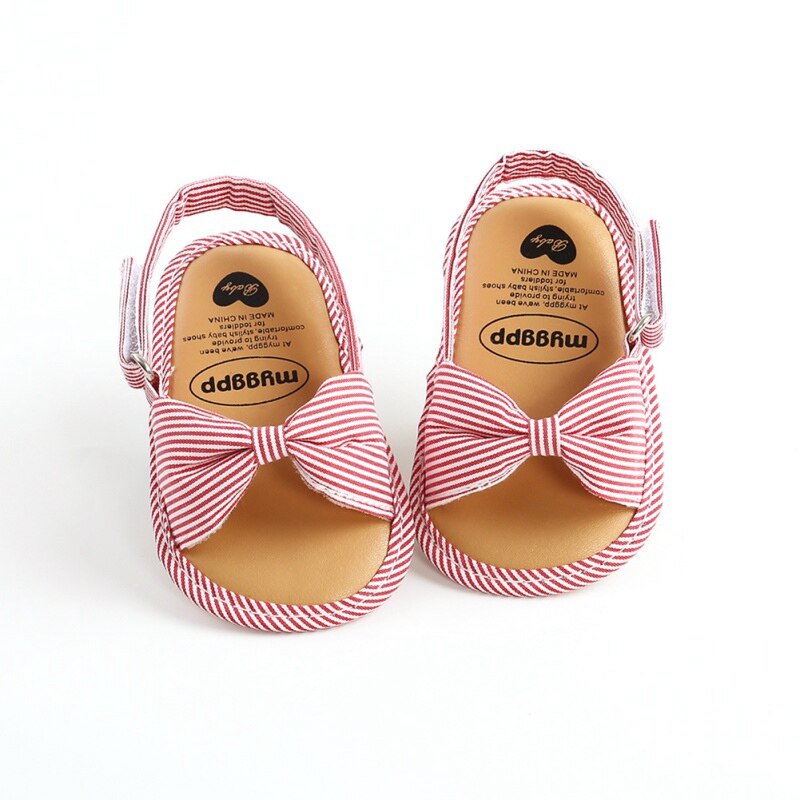 New2020 Summer Baby Girls Sandal Cute Bow Striped Breathable Anti-Slip Shoes Sandals Toddler Soft Soled Shoes 0-18 Months: P / 0-6 Months