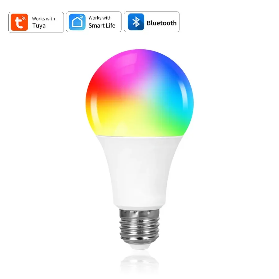 Ampoule LED intelligente E27 Bluetooth 220V 9W 15W 18W, lampe Tuya, application Smart Life, prise en charge RF 2.4GHz, contrôle de groupe à distance, décoration de chambre à coucher et de maison: WHITE / Bleu
