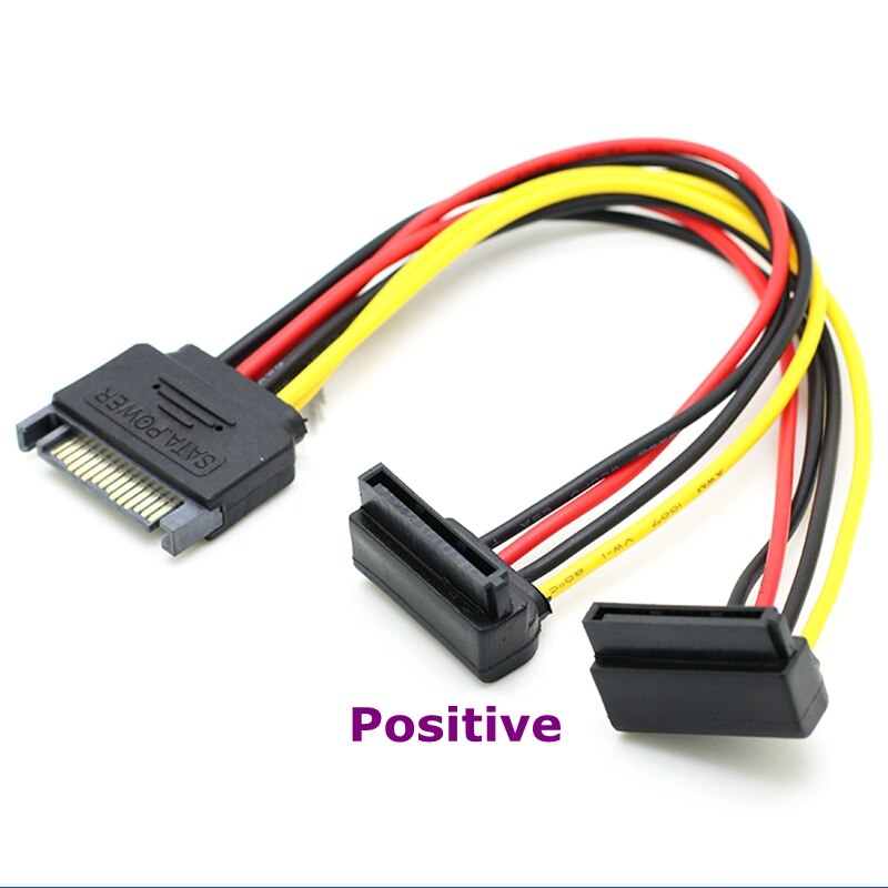 For Computer Case SATA 15Pin Hard Disk Power Supply Male to 2 Bus Splitter Extension Cable 90 Degree With Shrapnel: 4 P