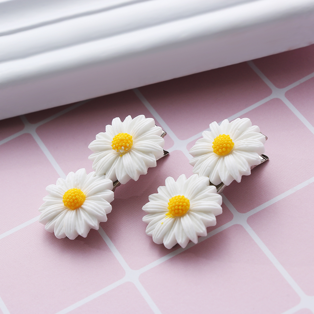 2Pcs Mini Daisy Flower Sweet Hair Clip Ring Elastic Rope Bands HairPins Ponytail Girls Kids Hairband Hair Accessories