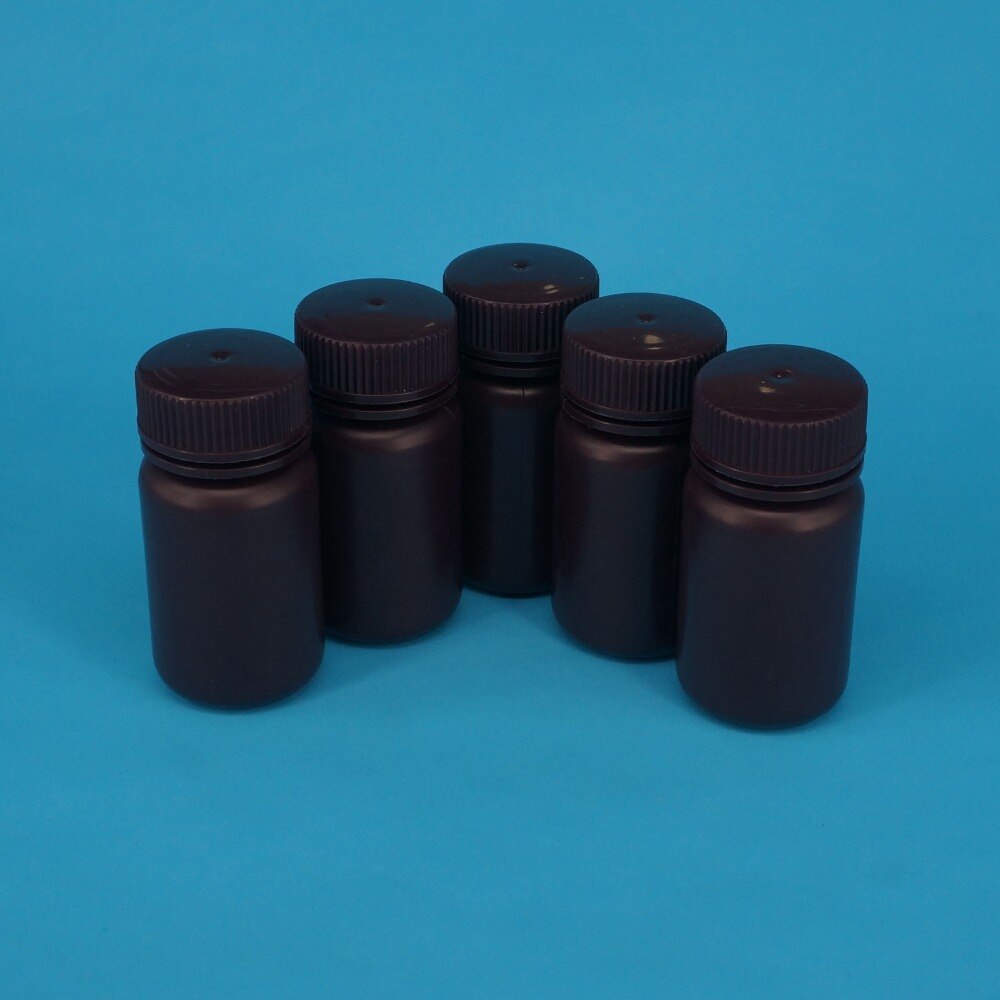 Lot5 60ml Brown PP Plastic Cylindrical Chemical Container Reagent Bottle