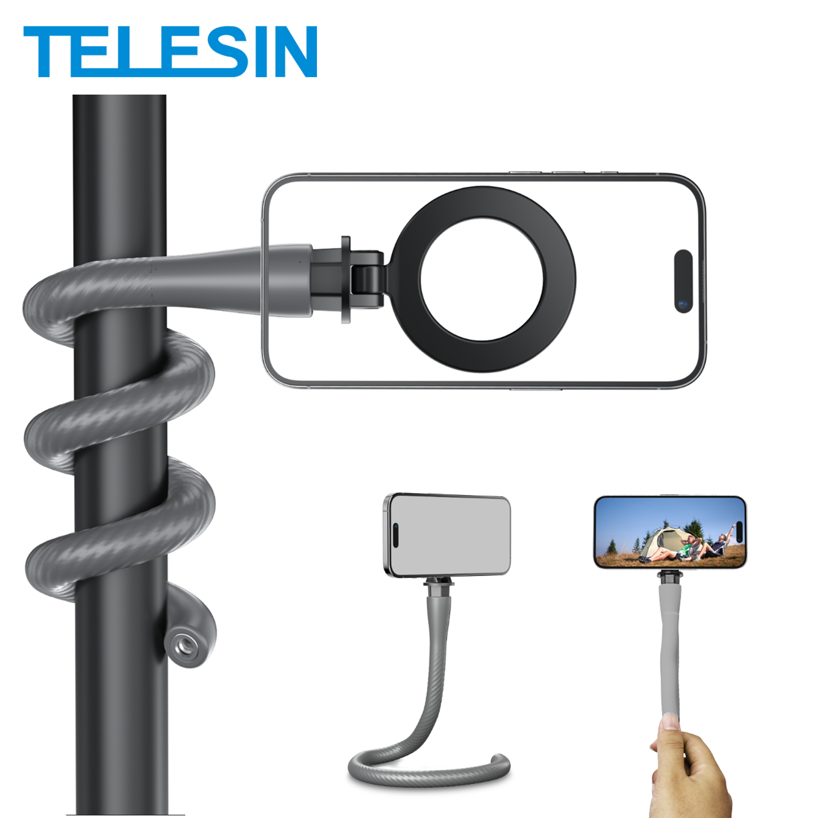 TELESIN Magnetische flexibele telefoonhouder Klem Statiefstandaard Stick Pole Bike Motorcycle Telefoonhouder Stand voor iPhone Android-telefoons