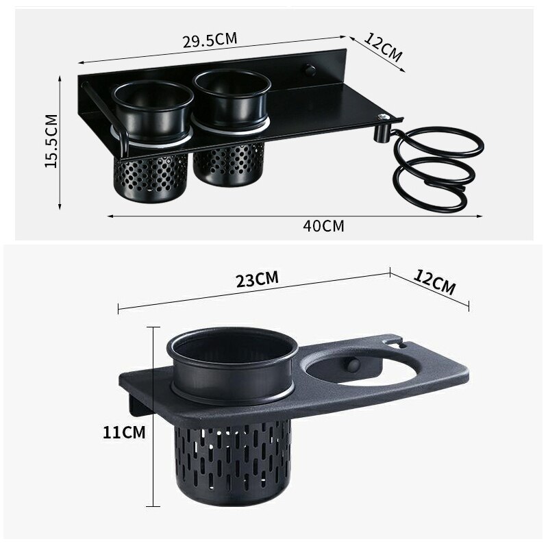 Föhn Houder Met Cup Huishoudens Muur Opslag Badkamer Accessoires Föhn Plank Metal Black Föhn Rack EL1035