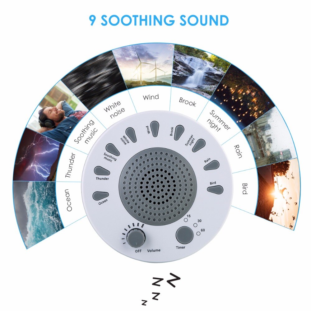 Baby Sleep Soothers Sound Machine White Noise Record Voice Sensor with 9 Soothing Sound 3-gear Timer Setting For Light Sleeper