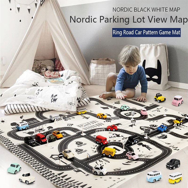 Road Map Carpet for Kids 130*100CM Parking Lot Roadmap City Traffic Map of Road Carpet Traffic Signs Baby Climbing Play Mat Toys