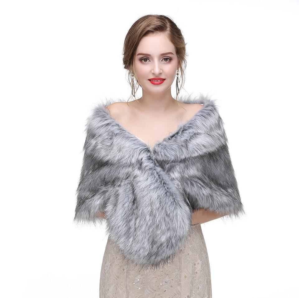 Janevini kvinder brun imiteret pels wrap bryllup vinter boleros grå formelle brude wraps sjal pels cape jakker bolero mariage: Fotofarve 2