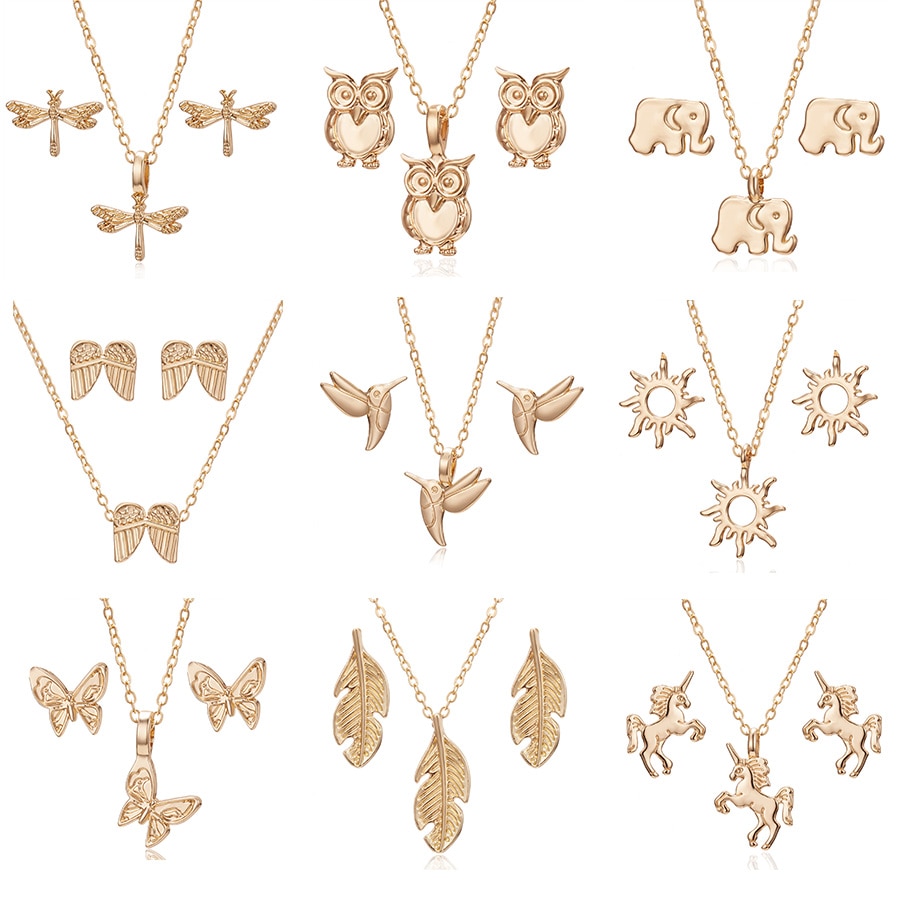 RINHOO Gold Color Jewelry Sets For Women Butterfly Owl Elephant Bird Animal Necklace Earrings Set Jewelry Set Wedding Jewelry