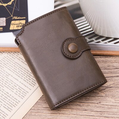 Automatische rfid aluminium portemonnees herenkaarthouder zakelijke creditcardhouder creditcardhouder leren portemonnee: Koffie