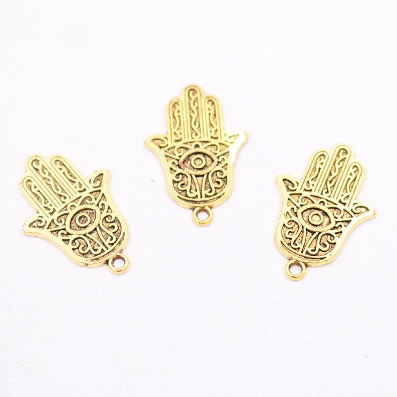 15 Stks/partijen Bedels Hamsa Palm Fatima Hand Bescherming 28X19 Mm Antieke Goud Kleur Hangers Maken Diy Metalen Handwerk vinden