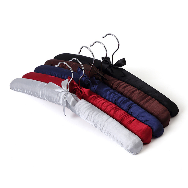 Cintre rembourré en satin pour vêtements, cintres en éponge, présentoir de magasin, crochet argenté, 1 pièce